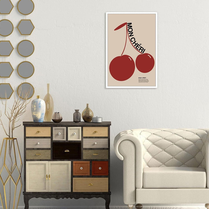 VibeCore Mon Cheri Cherry Canvas Print Red Framed In Living Room