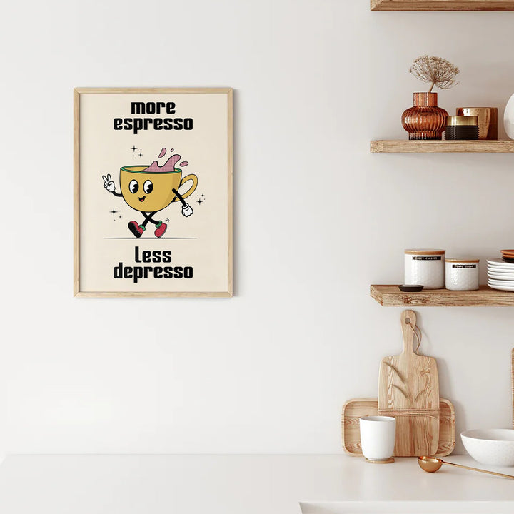 VibeCore More Espresso Less Depresso Funky Coffee Cup Canvas Print Black On Wall