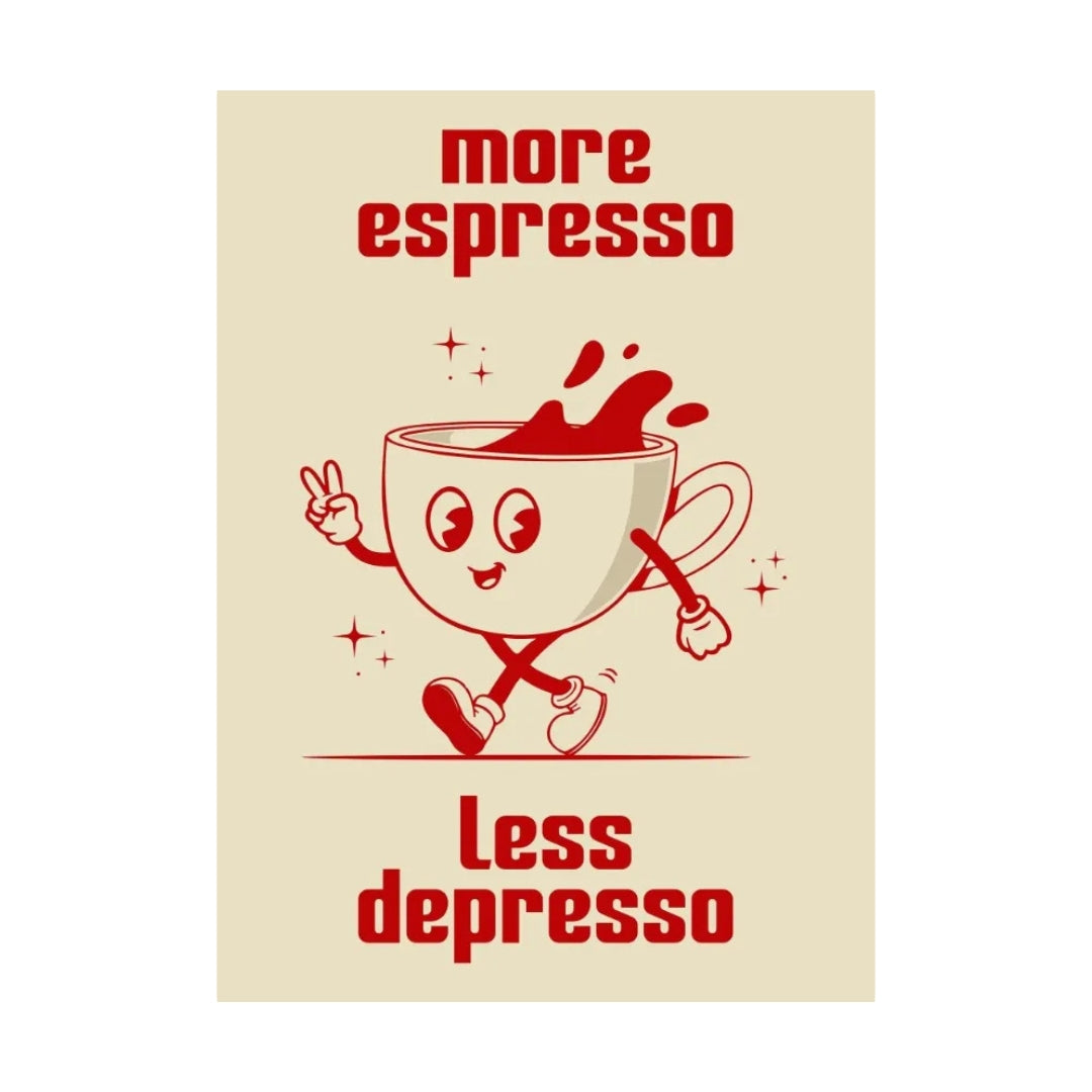 VibeCore More Espresso Less Depresso Funky Coffee Cup Canvas Print Red Product View