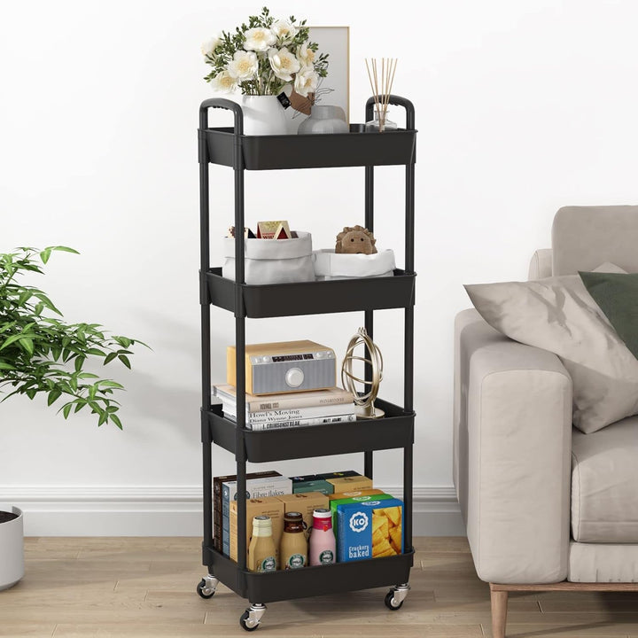 VibeCore Multi-Layer Trolley Rack On Wheels Black 4-Tier In Living Room