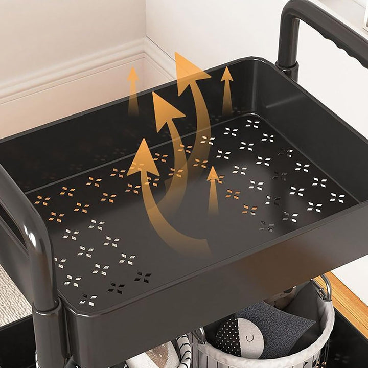 VibeCore Multi-Layer Trolley Rack On Wheels Black Metal Mesh Bottom