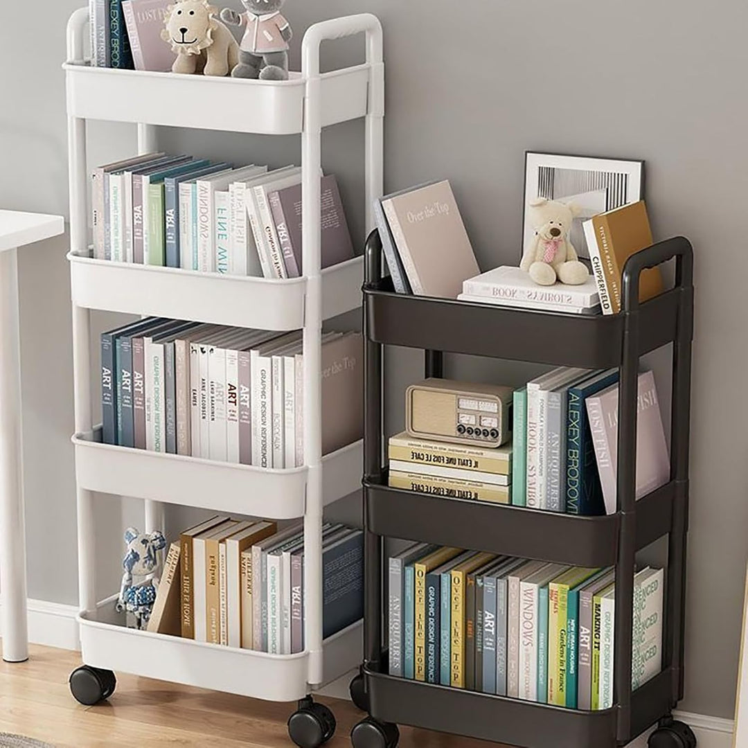 VibeCore Multi-Layer Trolley Rack On Wheels White 4-Tier and Black 3-Tier 