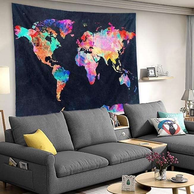 VibeCore Multicolor World Map Tapestry In Living Room