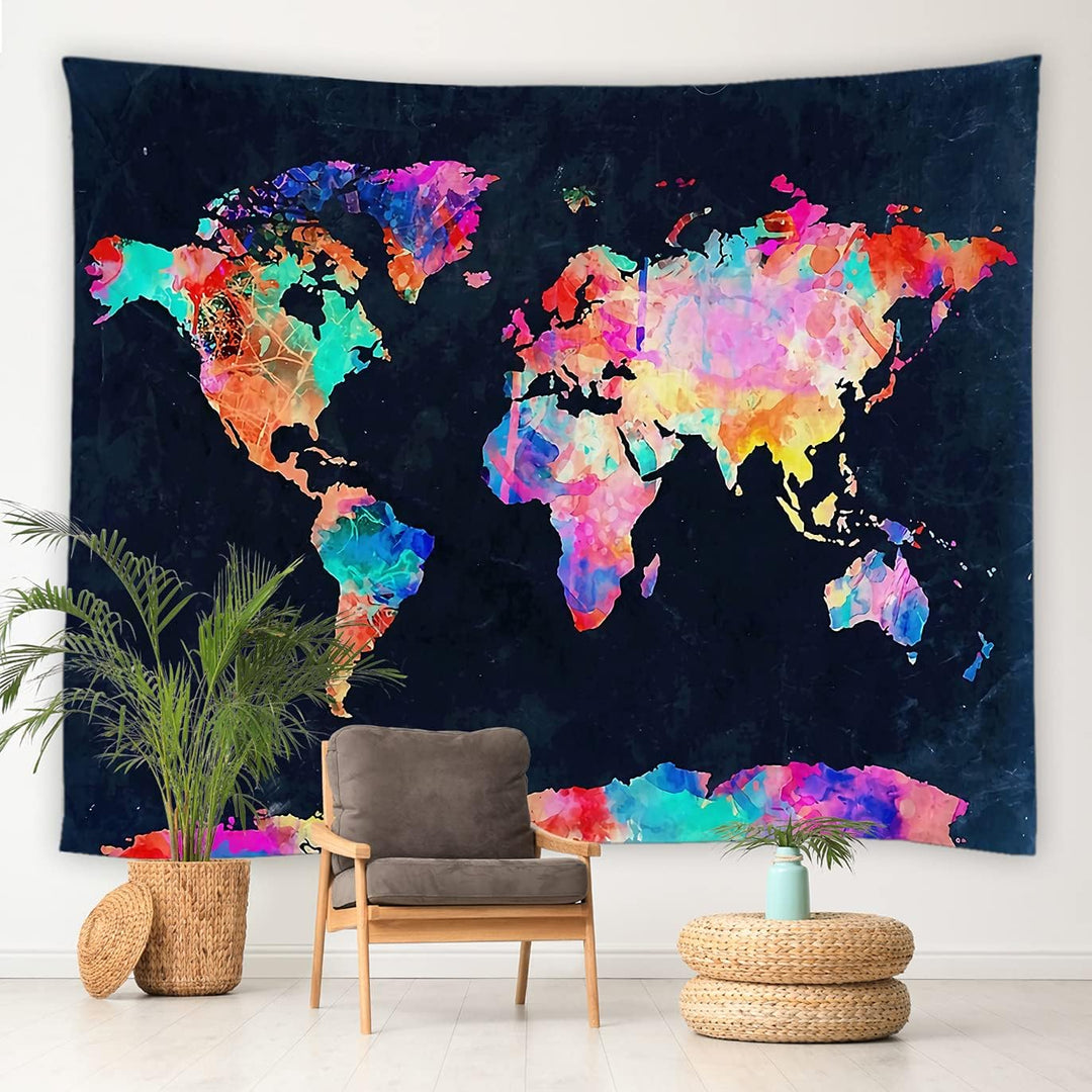 VibeCore Multicolor World Map Tapestry On Wall