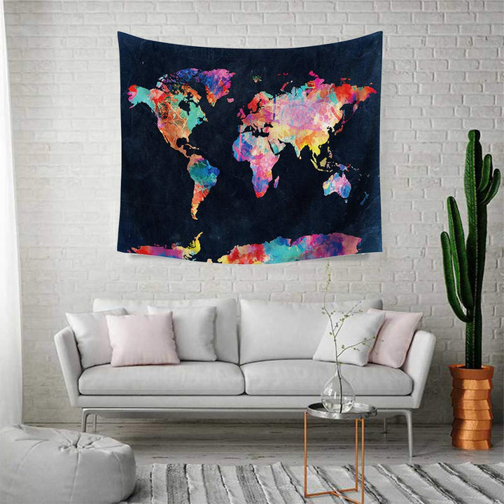 VibeCore Multicolor World Map Tapestry On Wall Of Living Room