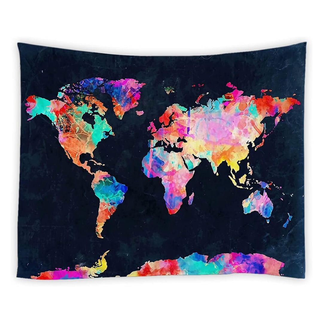 VibeCore Multicolor World Map Tapestry Product View
