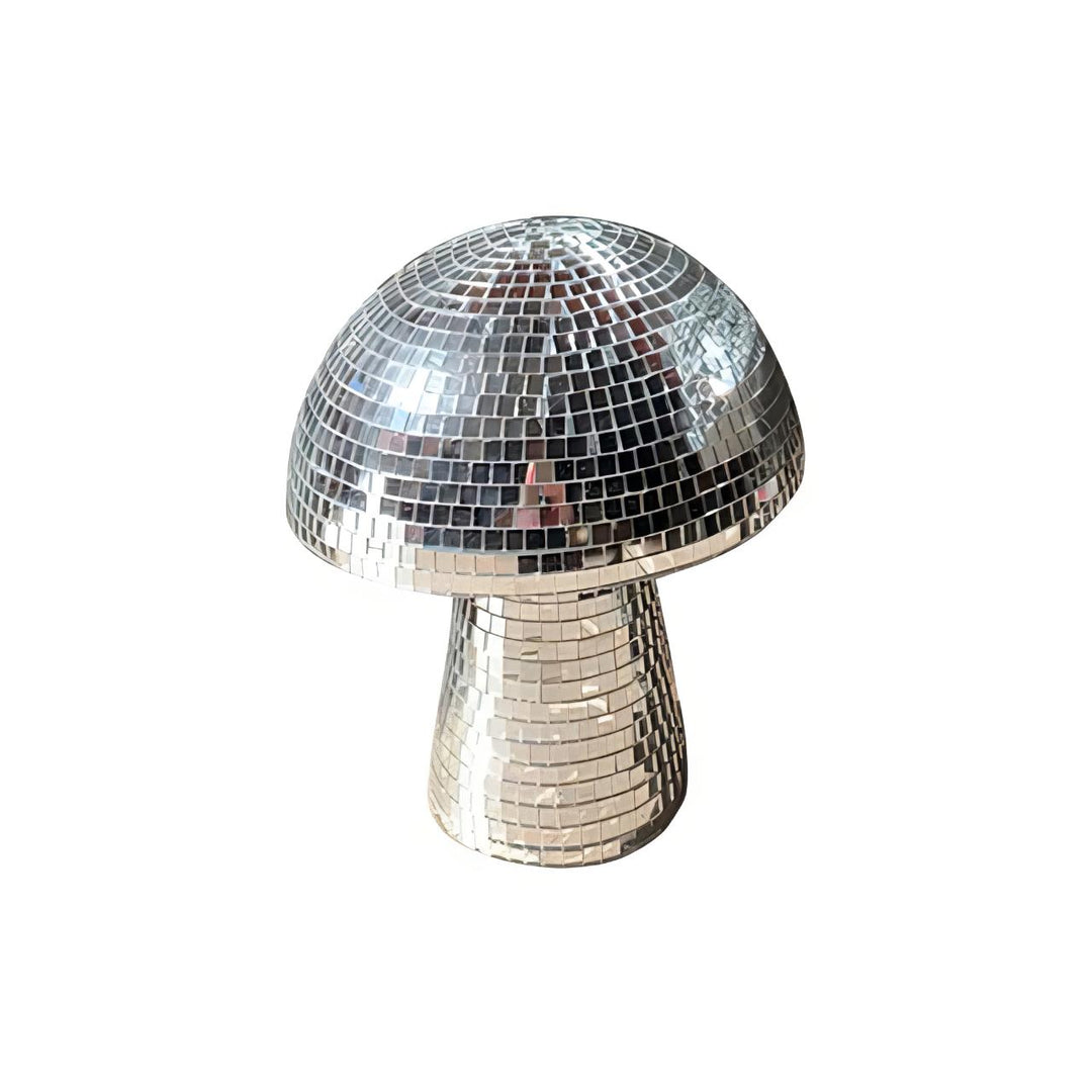 Front view of the VibeCore Mushroom Disco Ball, showcasing its unique mushroom shape and reflective surface that creates dynamic light patterns, adding a playful touch to any space.