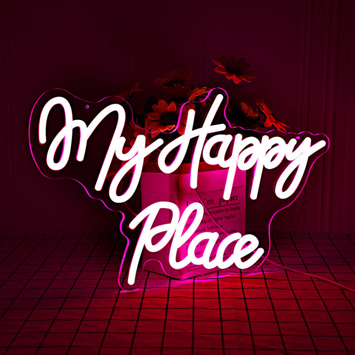 VibeCore My Happy Place Neon Light Leaning On Vase