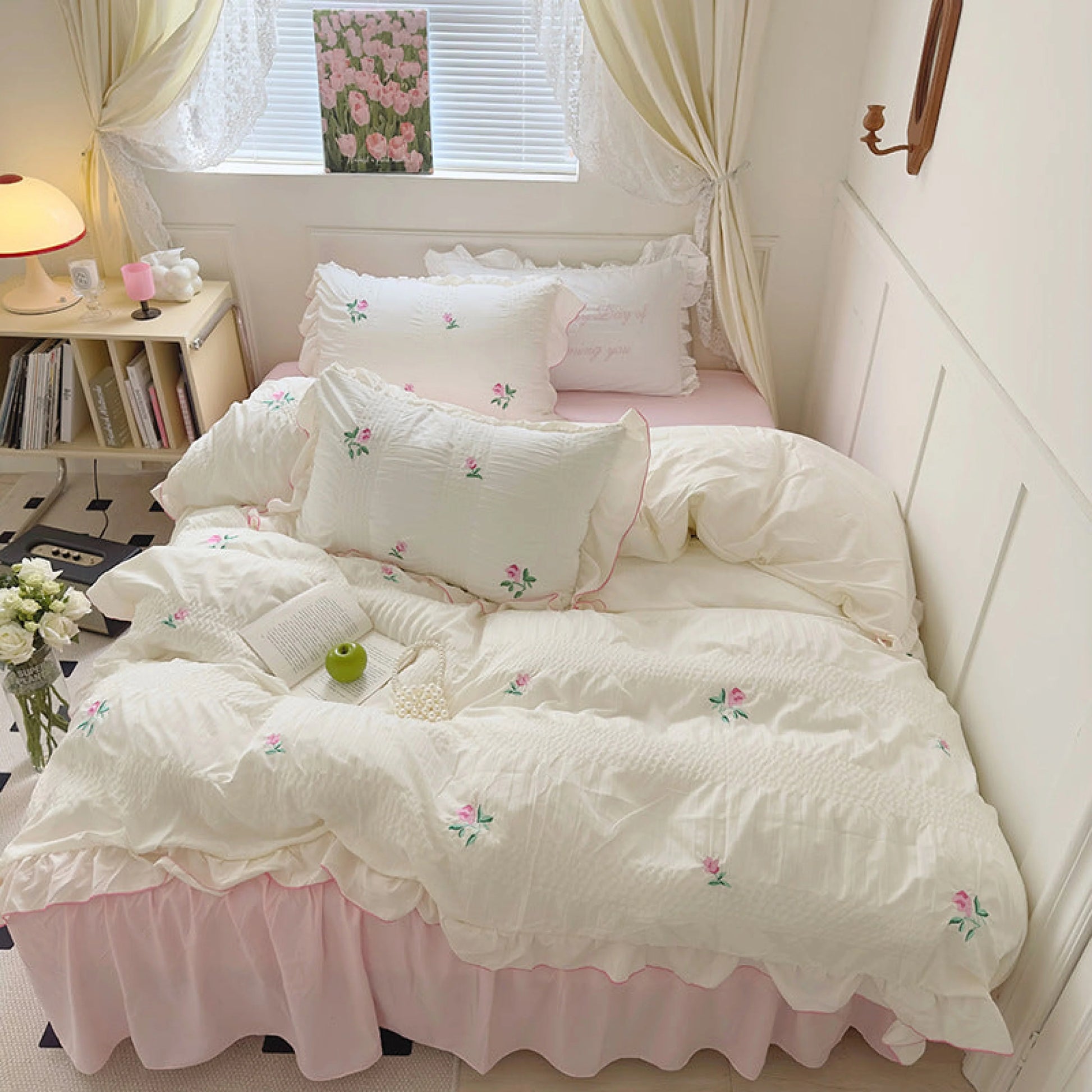VibeCore Pastel Florals Duvet Cover Set Light Pink Aerial View