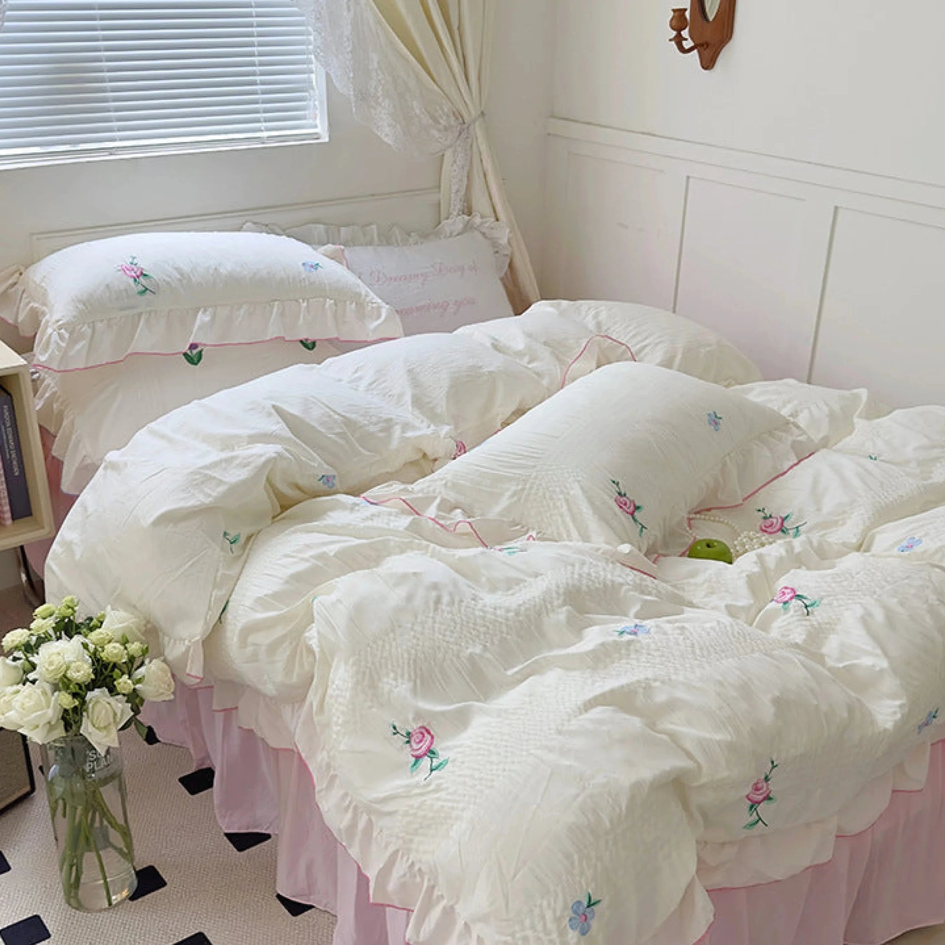 VibeCore Pastel Florals Duvet Cover Set Pink & Blue Front Left View
