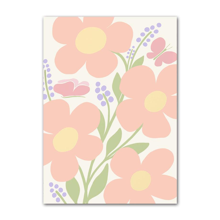 VibeCore Pastel Flowers Canvas Prints Option B: Coral flowers with lilacs and butterflies