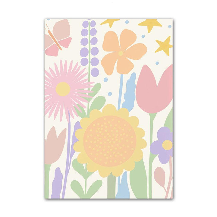 VibeCore Pastel Flowers Canvas Prints Option C: Flowers with butterflies and stars