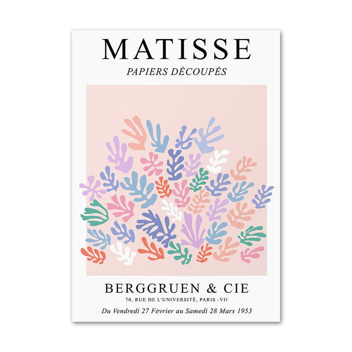 Pastel Matisse-inspired canvas poster featuring a papiers découpés abstract design in soft pastel colors, adding a modern, minimalist aesthetic to your space.
