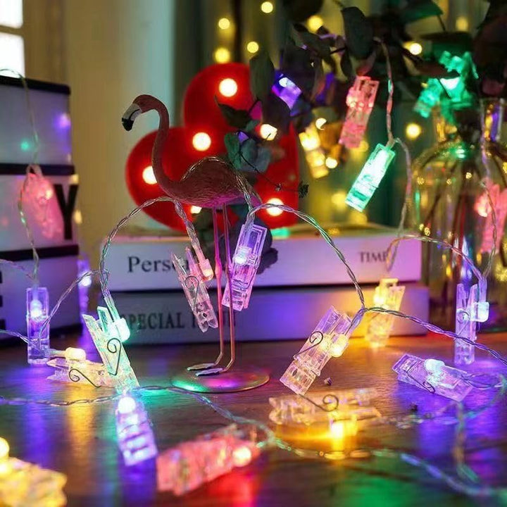 VibeCore multicolor photo clip string lights with clips, illuminating your favorite photos with vibrant, dynamic lighting.