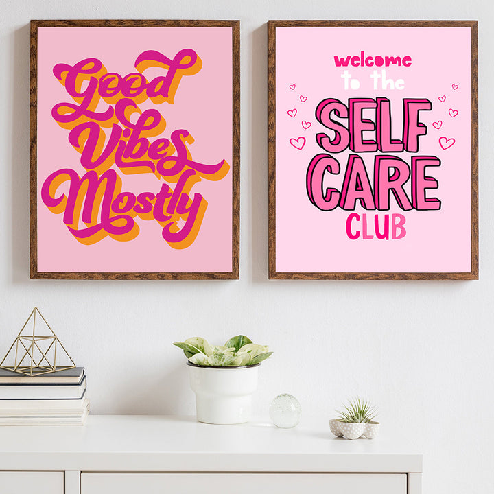 VibeCore Pink Affirmations Canvas Prints Option B and D framed on wall 