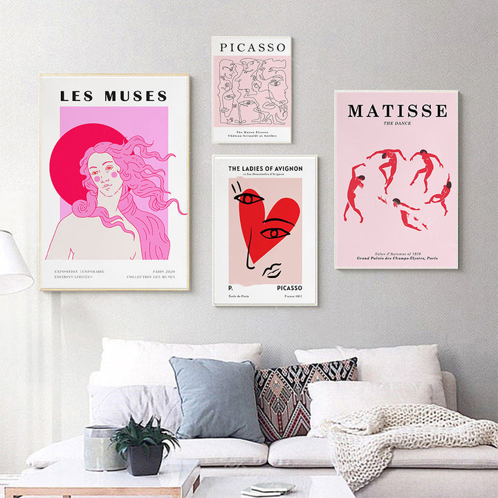 VibeCore Pink Artsy Canvas Prints Option A D E and F on Wall above couch
