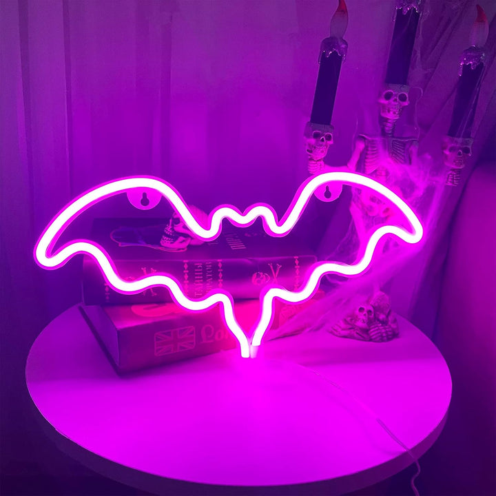 VibeCore Pink Bat Neon Light On Side Table