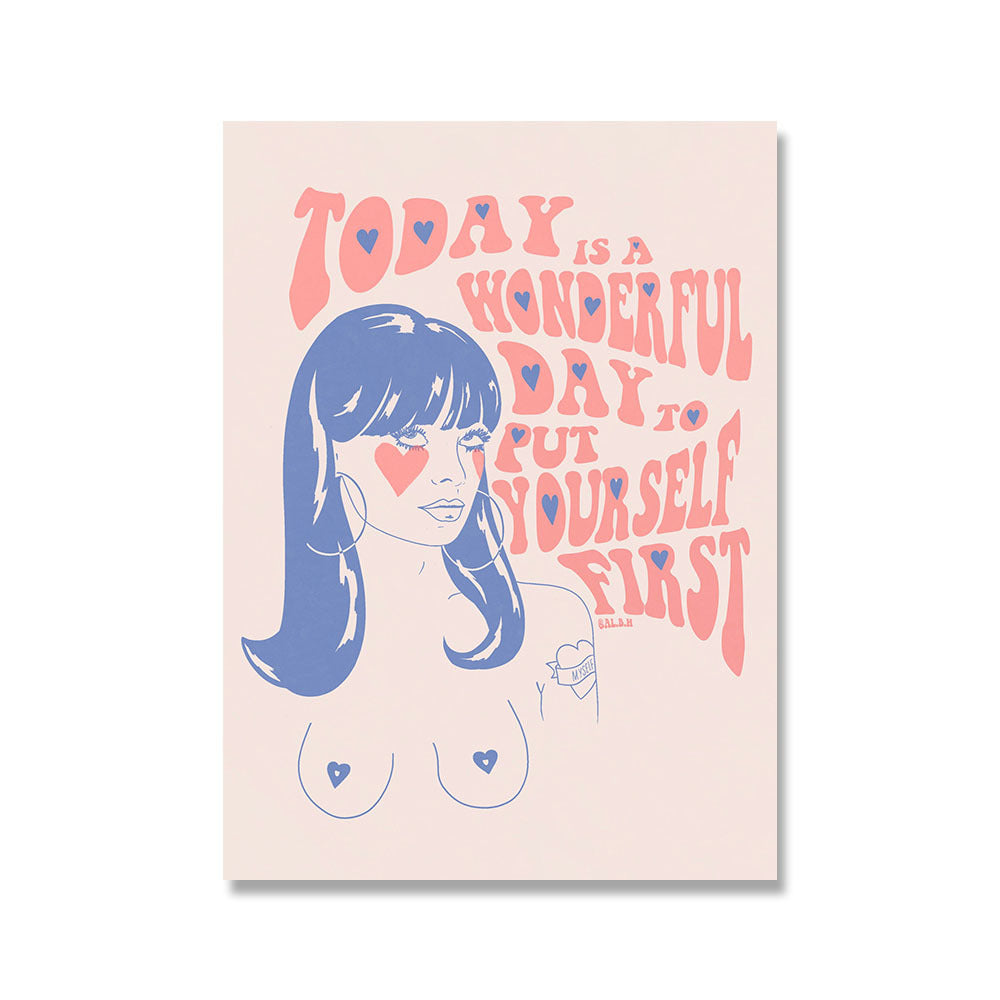 VibeCore Pink Feminist Canvas Prints Option B Today Is a Wonderful Day To Put Yourself First