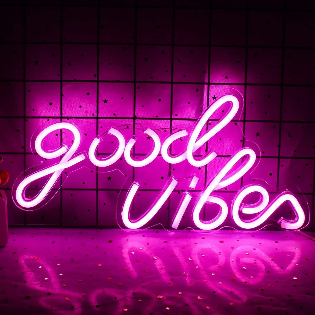 The VibeCore Pink Good Vibes Cursive Neon Light adds a positive, energetic glow to any space. Perfect for bedrooms or dorms, its soft pink hue enhances your room with cheerful vibes.