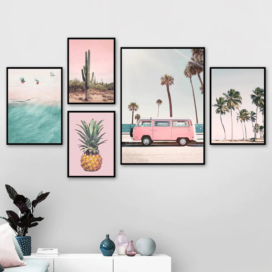 VibeCore Pink Hipster Canvas Prints Collage Framed On Wall