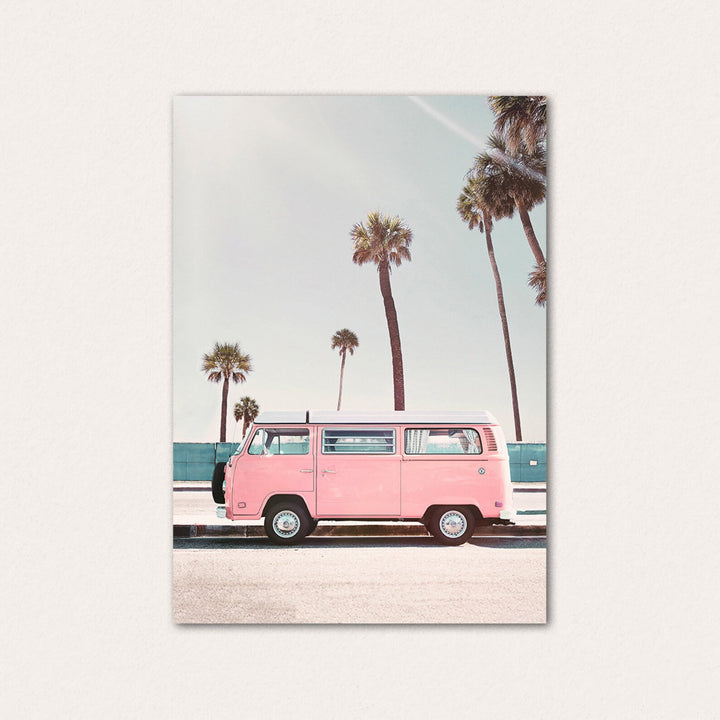 VibeCore Pink Hipster Canvas Prints Option C: pink van parked beside beach
