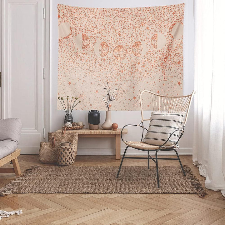 VibeCore Pink Moon Phases Tapestry On Wall In Living Room