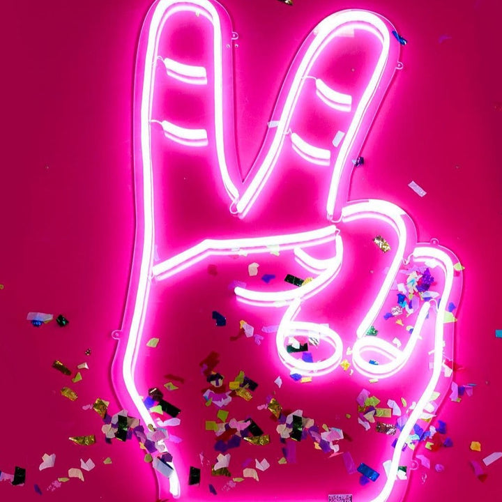 VibeCore Pink Peace Out Neon Light Close Up