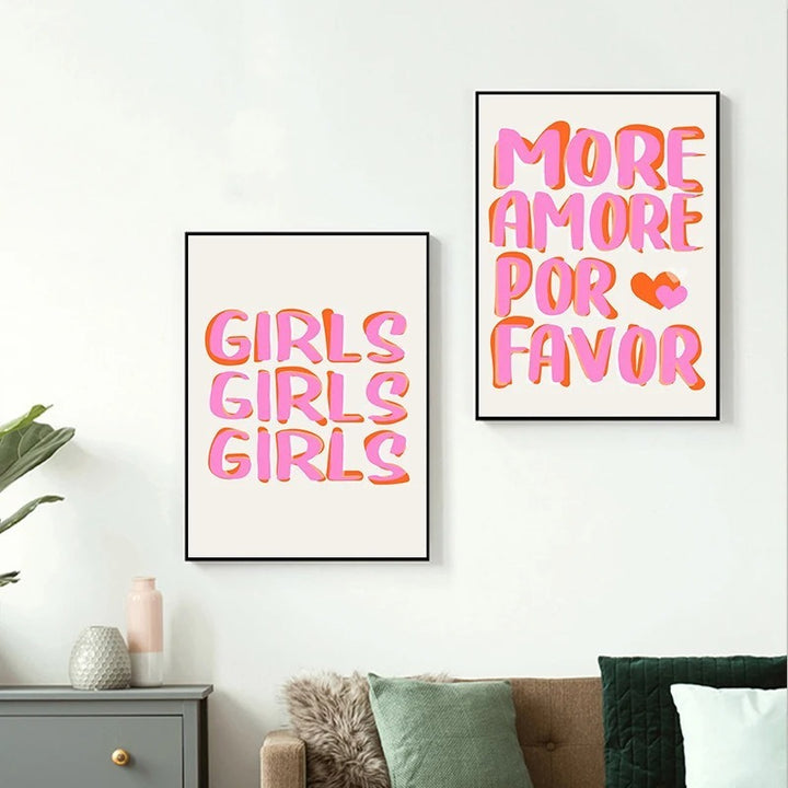 VibeCore Pink Tres Chic Canvas Prints Option B and D Framed On Wall