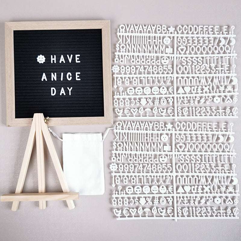 VibeCore Playful Felt Message Board Black – premium pine wood message board with black felt for creative expression – includes letters, symbols, and easel for stylish room decor