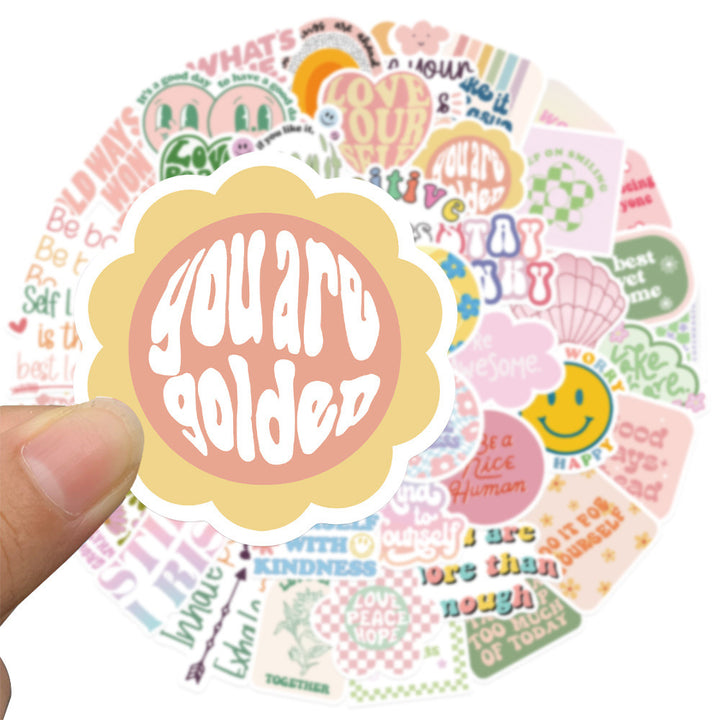 Close-up of the "You Are Golden" sticker from the VibeCore Preppy Positivity Stickers set, featuring bold lettering and vibrant colors to inspire confidence and positivity.