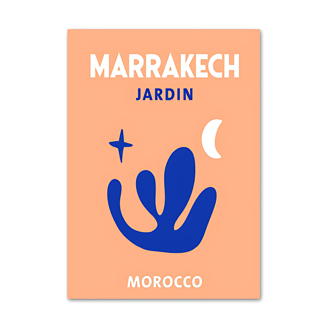 VibeCore Preppy Travel Canvas Poster featuring an orange Marrakech design, showcasing the vibrant colors and exotic charm of Marrakech. This bold print adds a touch of Moroccan flair and adventure to your space. Printed on premium cotton canvas with a semigloss finish for lasting vibrancy and eye-catching style.