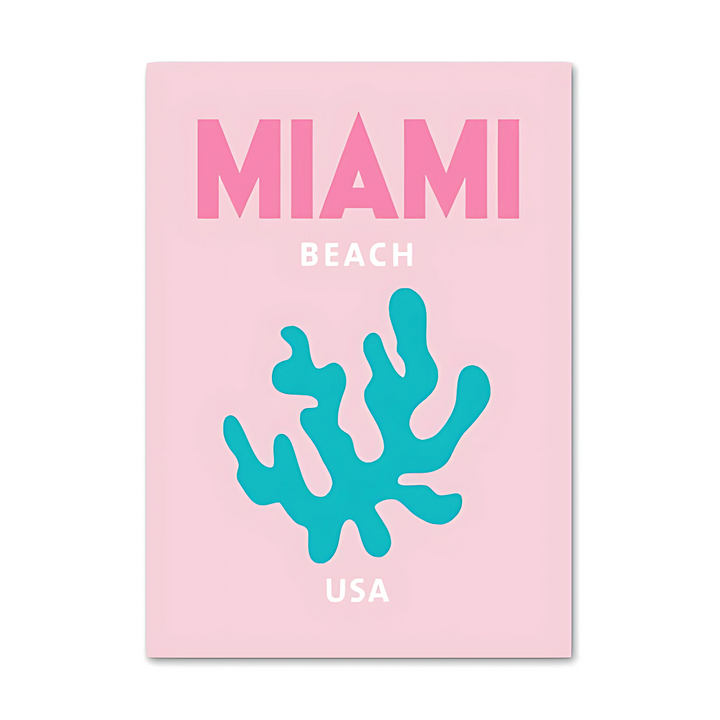 VibeCore Preppy Travel Canvas Poster featuring a pink Miami Beach design, evoking the vibrant energy and iconic pastel colors of Miami’s coastline. This fun, stylish print adds a pop of tropical charm and city flair to your space. Printed on premium cotton canvas with a semigloss finish for lasting vibrancy and chic appeal.