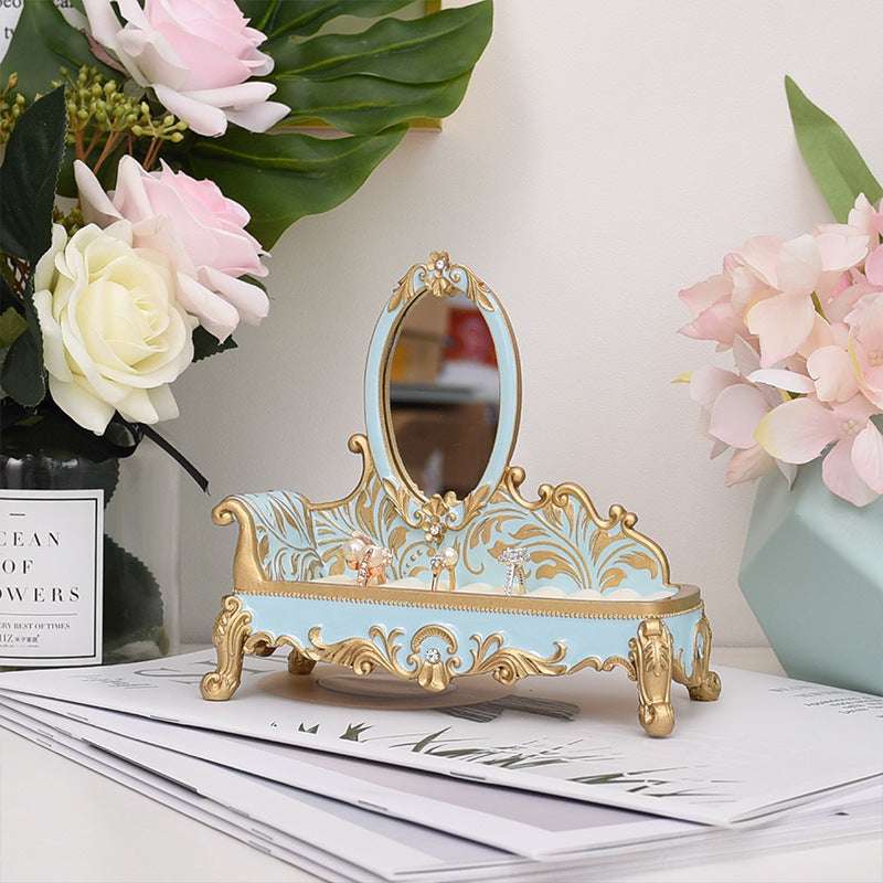 VibeCore Princess Ring Holder resin jewelry rack with glass mirror, elegant ring and accessory organizer.