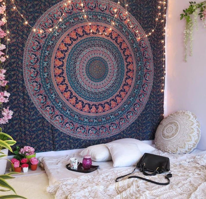VibeCore Purple Fever Mandala Tapestry On Wall