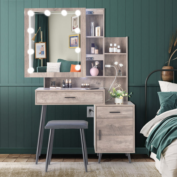 VibeCore RHEA Hollywood Lights Makeup Vanity + Stool Front View