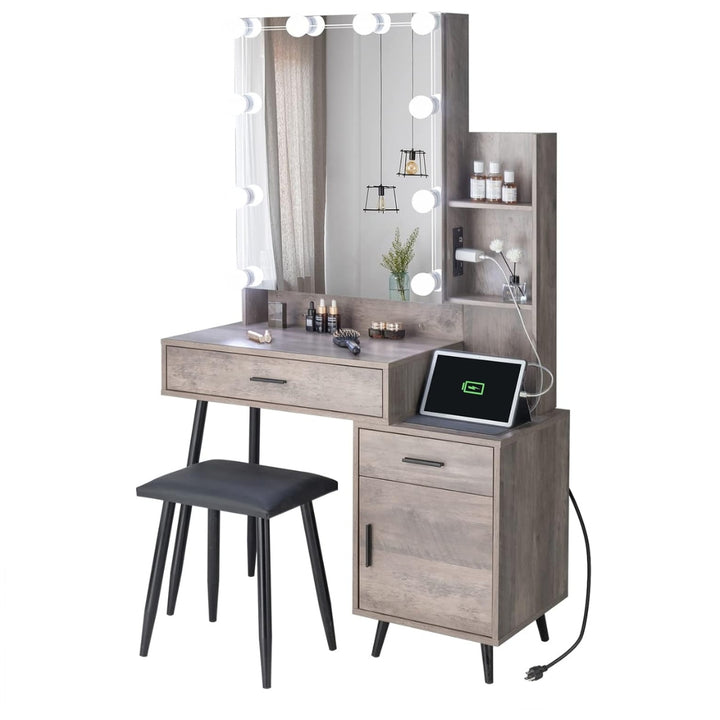 VibeCore RHEA Hollywood Lights Makeup Vanity + Stool Product View