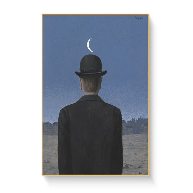 VibeCore Rene Magritte Canvas Prints Option B: Man in topcoat looking at the moon