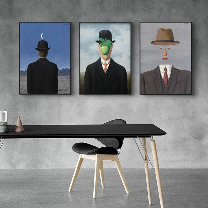 VibeCore Rene Magritte Canvas Prints Option B H and K Framed On Wall