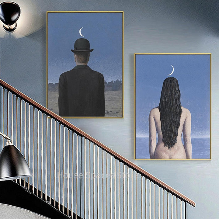 VibeCore Rene Magritte Canvas Prints Option B and C Framed On Stairwell
