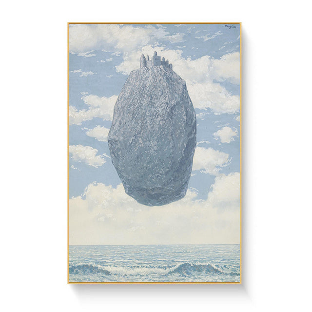 VibeCore Rene Magritte Canvas Prints Option J: Floating rock above ocean with a castle on it
