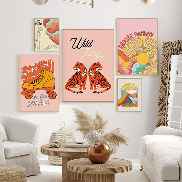 VibeCore Retro Color Canvas Prints Framed On Wall In Living Room