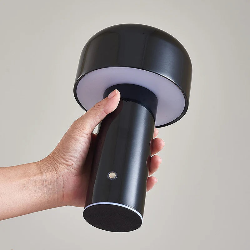 VibeCore Retro Metal Mushroom Table Lamp in black, featuring a sleek, modern mushroom-shaped design with a sturdy metal body.