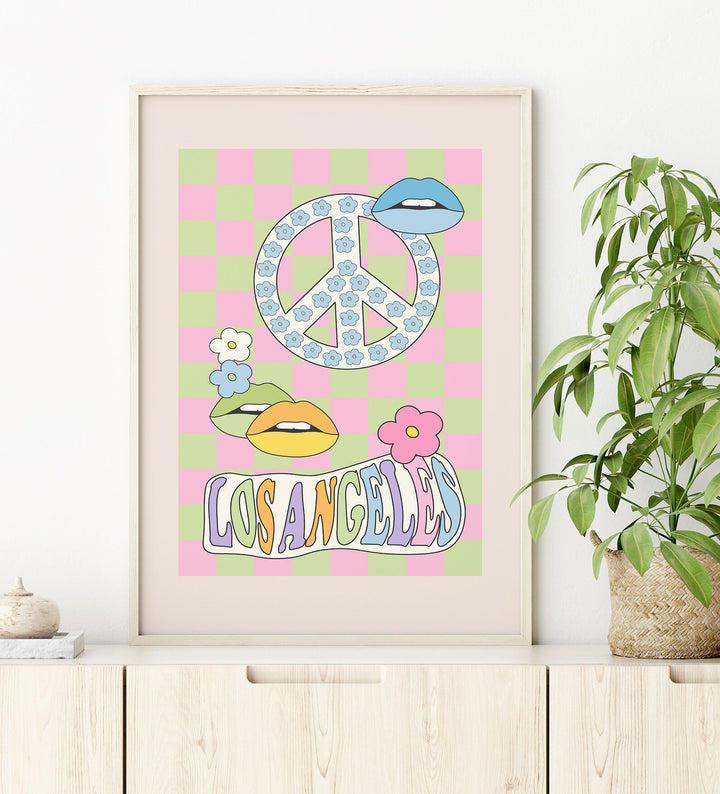 VibeCore Retro Nostalgia Canvas Prints Option D With Peace Sign and Los Angeles