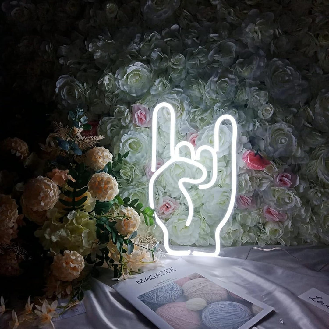 VibeCore Rock On Neon Light With Flower Background