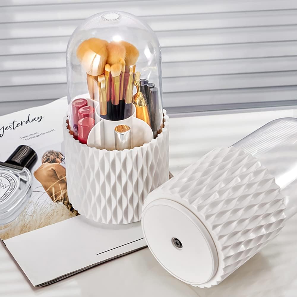 Close-up of the base, showcasing the 360° rotating mechanism for smooth, effortless access to makeup brushes and beauty tools.
