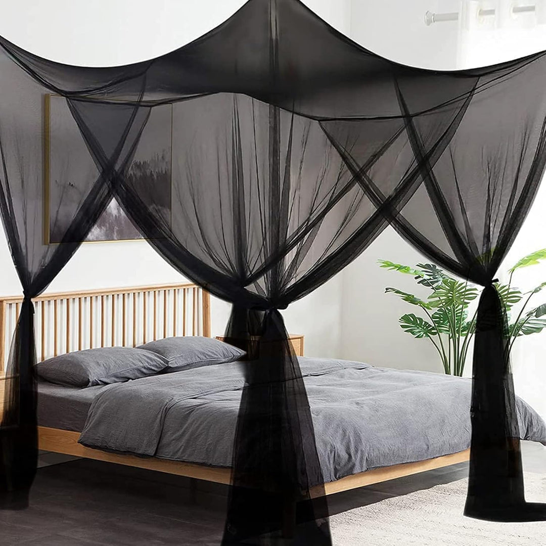 VibeCore Royal Bed Canopy Black Hanging Above Bed In Bedroom