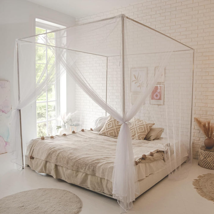 VibeCore Royal Bed Canopy White Around Bed Frame