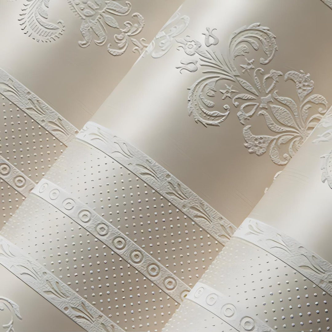 Close-up of beige stripe self-adhesive wallpaper, highlighting modern design, texture, and easy peel-and-stick application, perfect for neutral, aesthetic room decor.