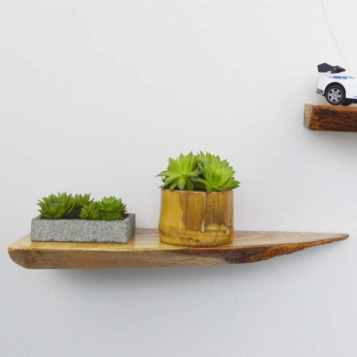VibeCore Rustic Solid Wood Floating Wall Shelf close-up, highlighting the unique grain and texture of the European wood.