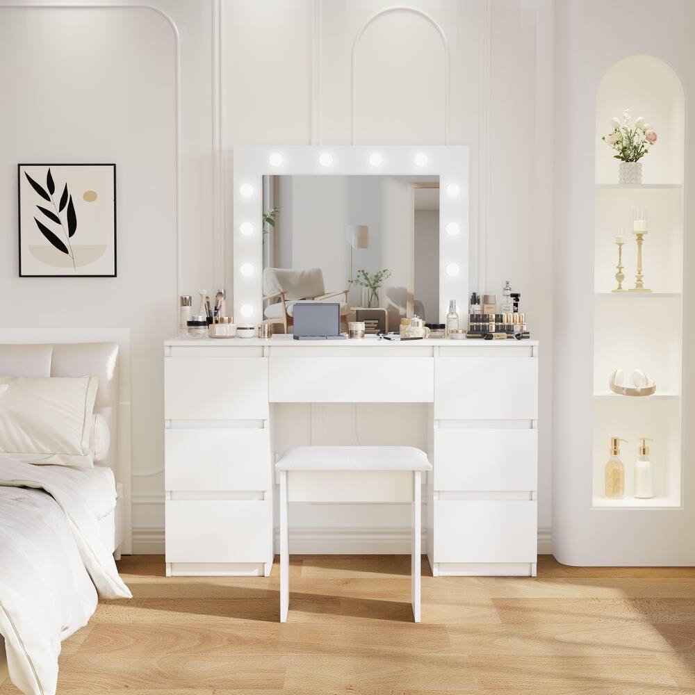 VibeCore SABRINA Hollywood Lights Makeup Vanity + Stool